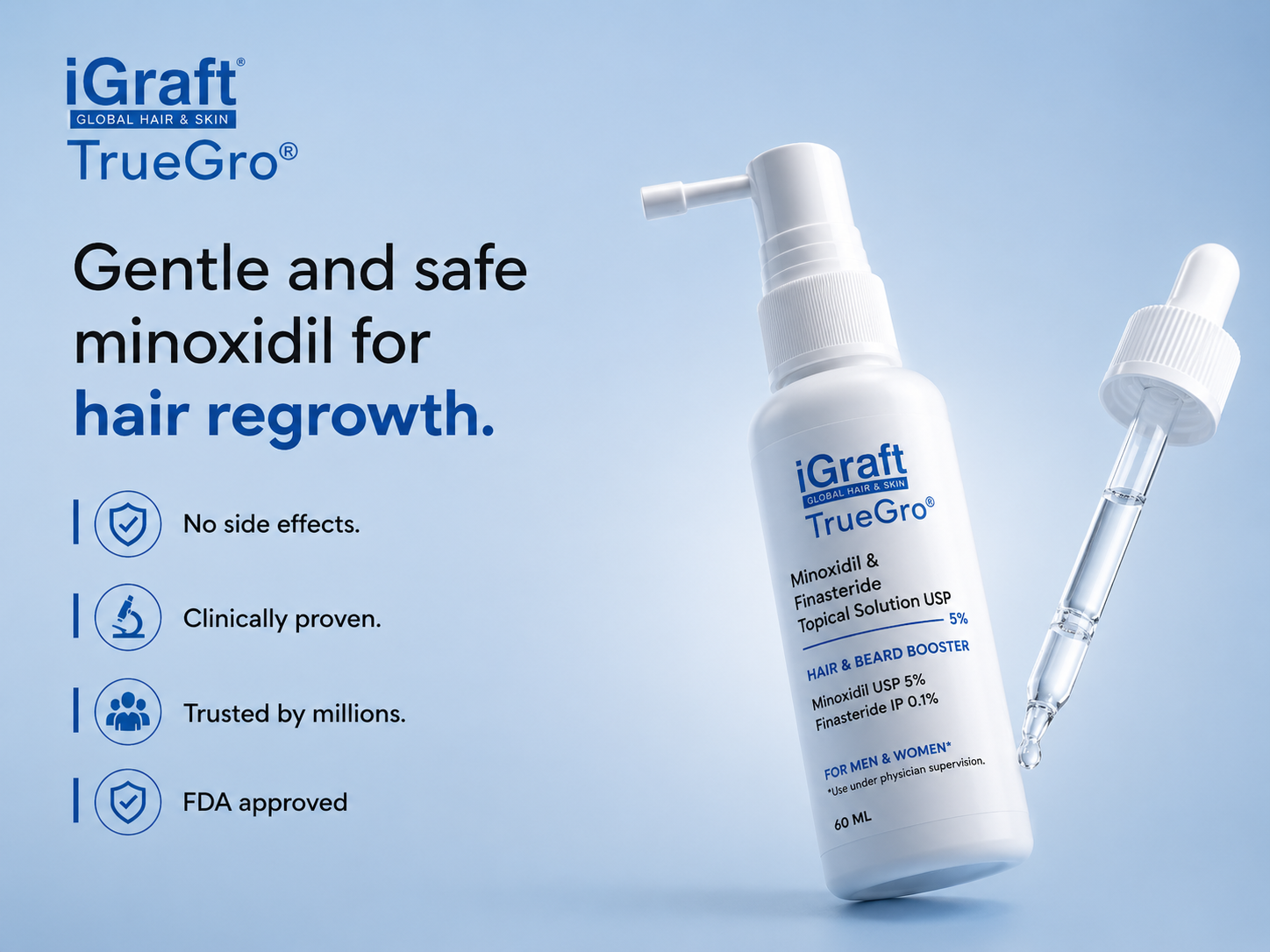 iGraft TrueGro Minoxidil 5% + Finasteride 0.1% | Hair Growth Solution 60ml